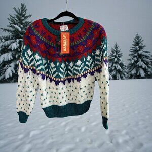 IVY Hand Knit Fair Isle Sweater Vintage 70s NWT Size Medium Cottagecore